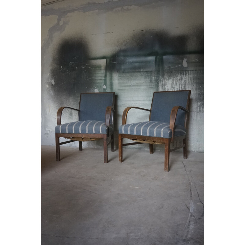 Pair of vintage dark stained beechwood armchairs by Fritz Hansen 1930s