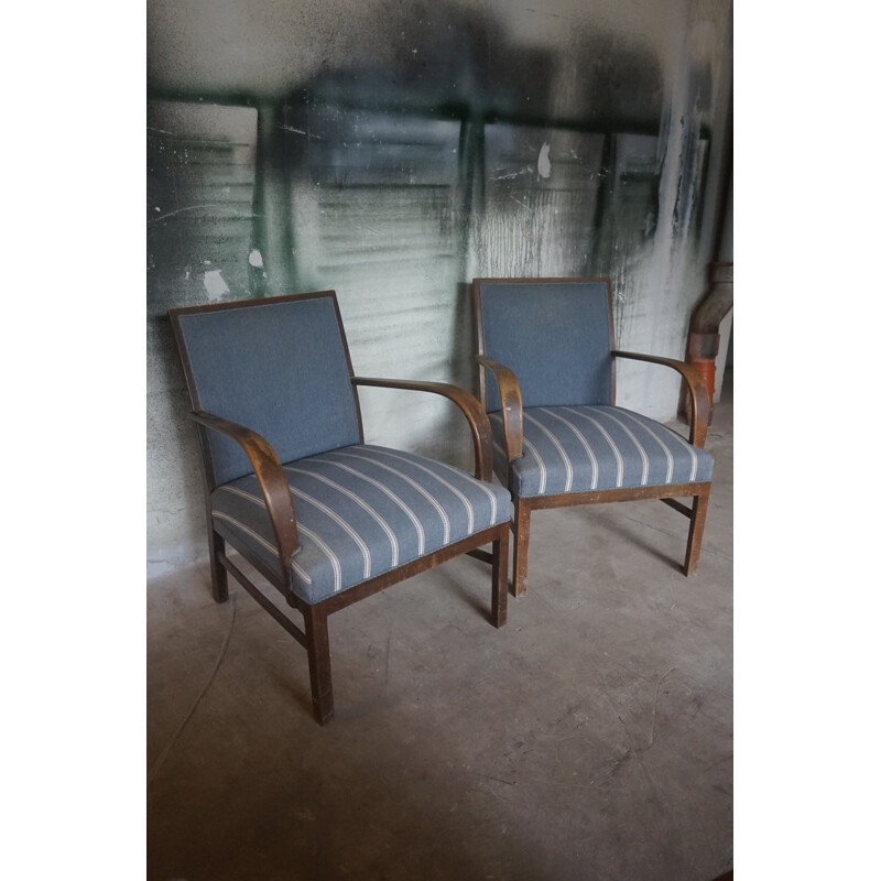 Pair of vintage dark stained beechwood armchairs by Fritz Hansen 1930s