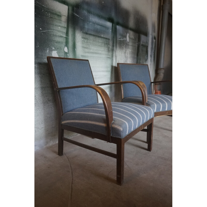 Pair of vintage dark stained beechwood armchairs by Fritz Hansen 1930s