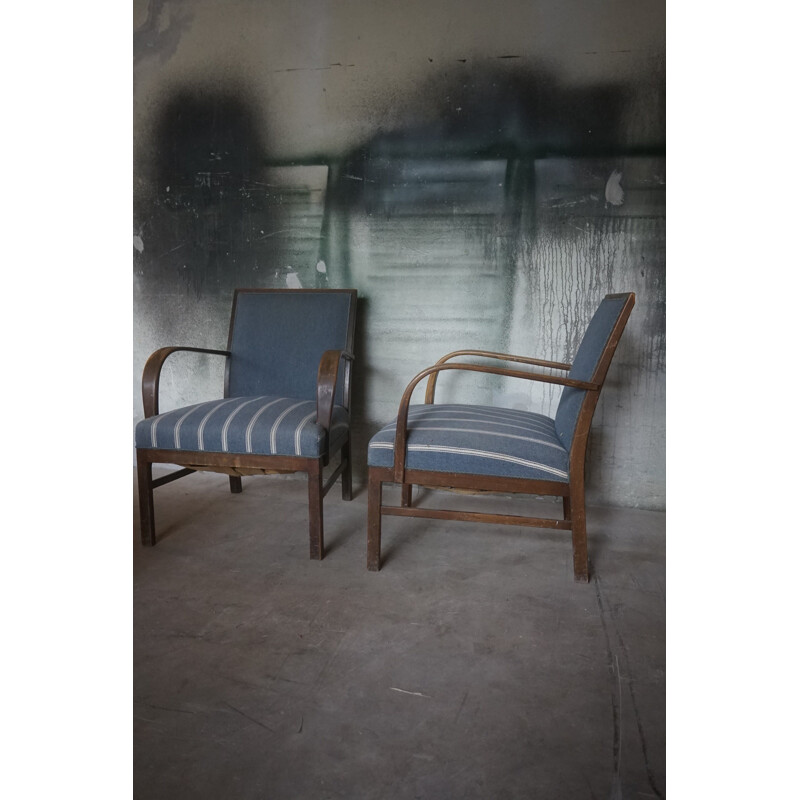 Pair of vintage dark stained beechwood armchairs by Fritz Hansen 1930s