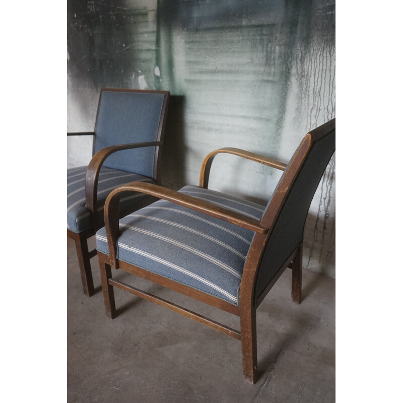 Pair of vintage dark stained beechwood armchairs by Fritz Hansen 1930s