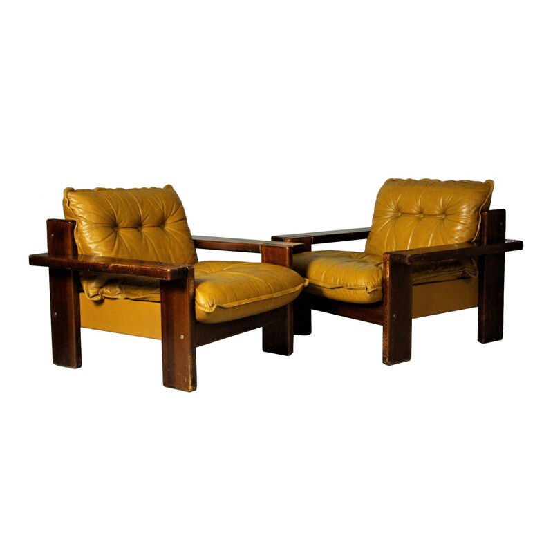 Pair of vintage leather club chairs Finland 1970s