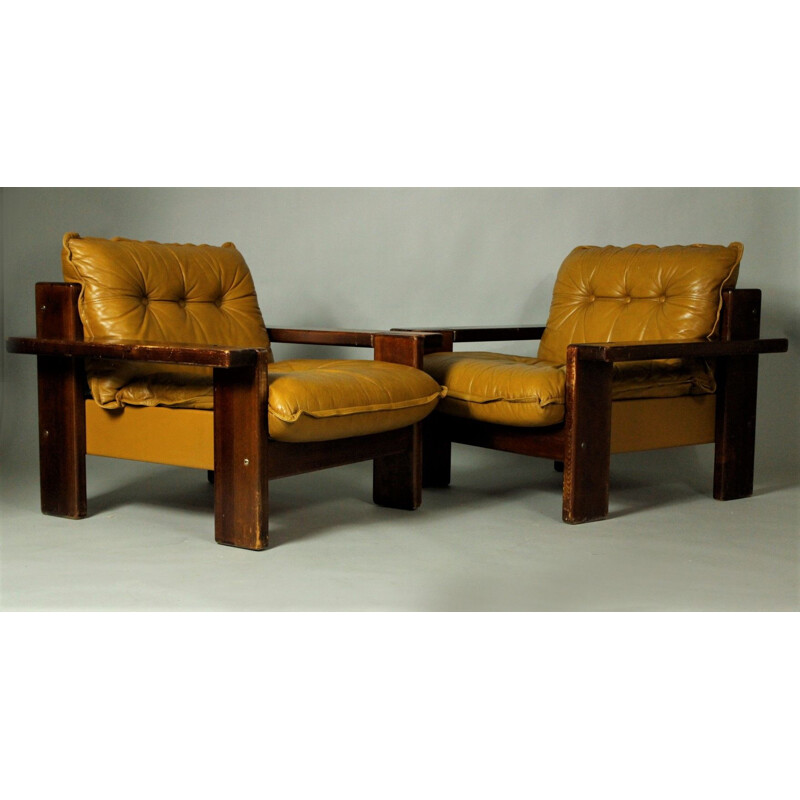 Pair of vintage leather club chairs Finland 1970s