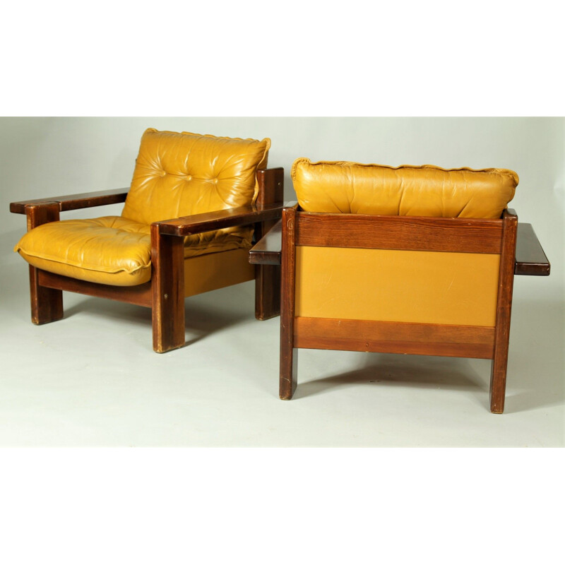 Pair of vintage leather club chairs Finland 1970s