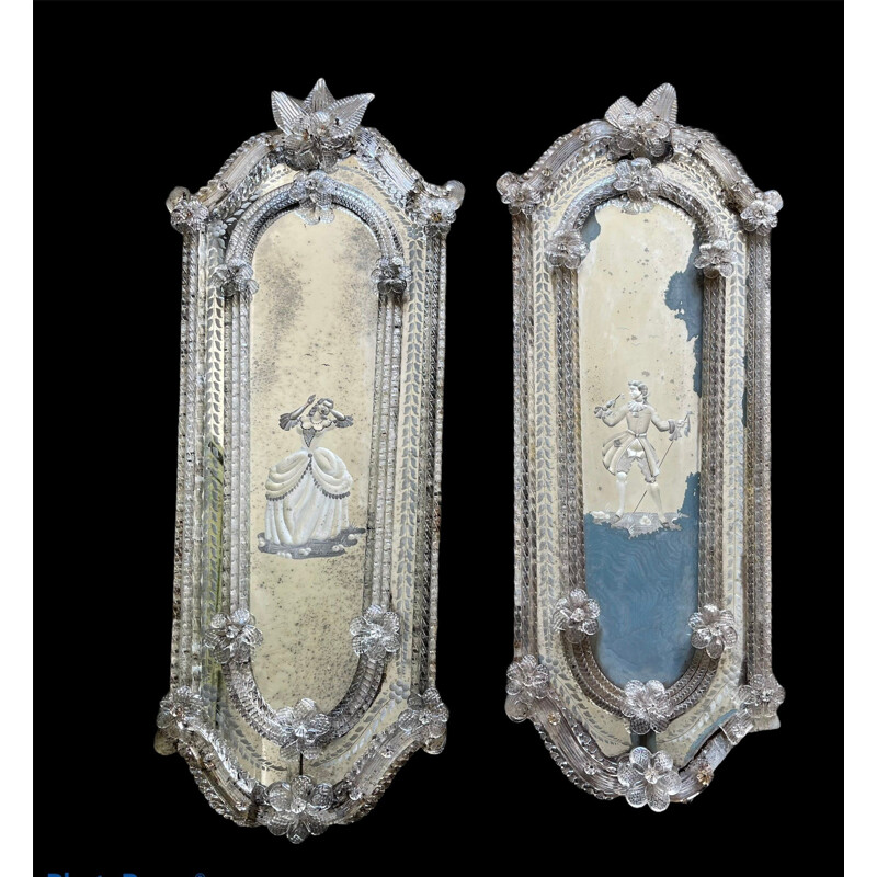 Paire de miroirs vintage en verre de Murano