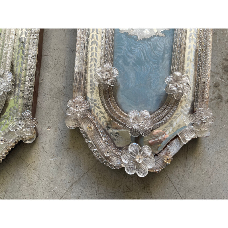 Paire de miroirs vintage en verre de Murano