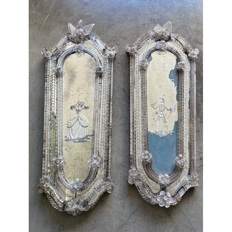 Coppia di specchi vintage in vetro di Murano