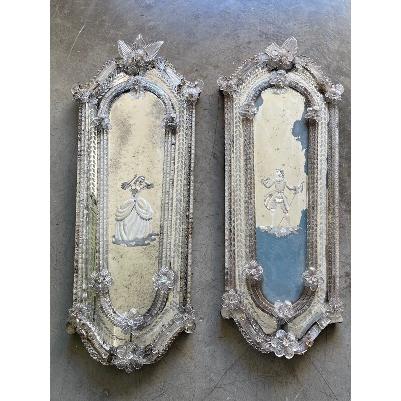 Par de espelhos de vidro Murano vintage