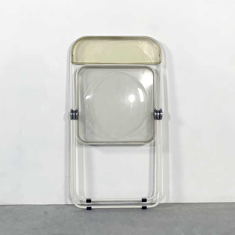 Vintage folding chair Plia in white frame by Giancarlo Piretti for Castelli 1960s