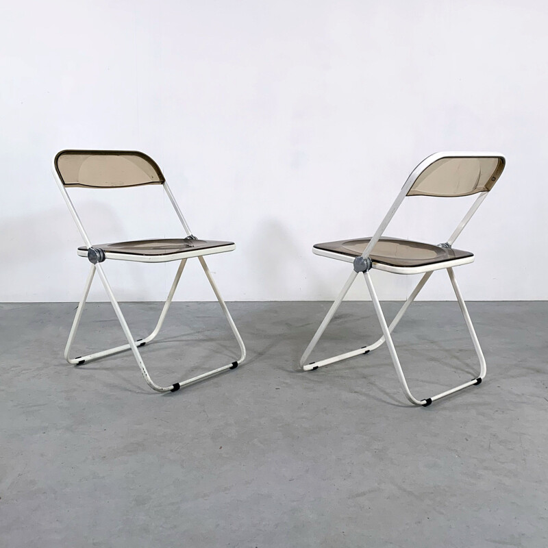 Vintage folding chair Plia  with white and smoke frame by Giancarlo Piretti for Castelli 1960s