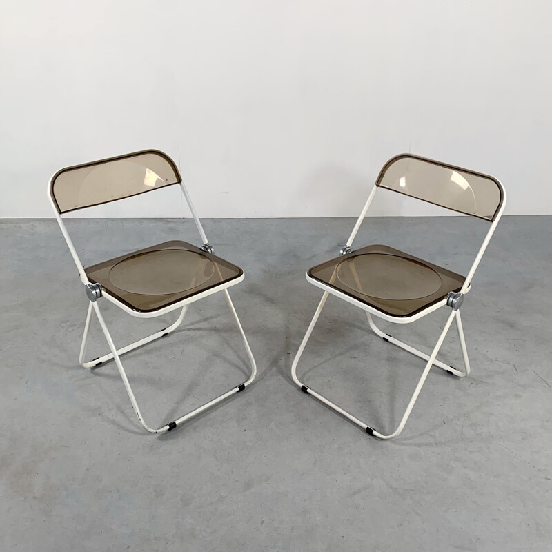 Vintage folding chair Plia  with white and smoke frame by Giancarlo Piretti for Castelli 1960s