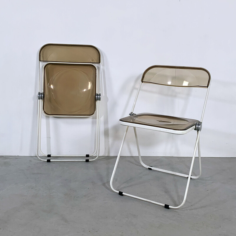 Vintage folding chair Plia  with white and smoke frame by Giancarlo Piretti for Castelli 1960s