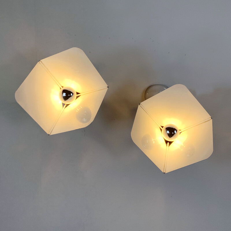 Pair of vintage Triedro sconces by Joe Colombo for Stilnovo 1980s