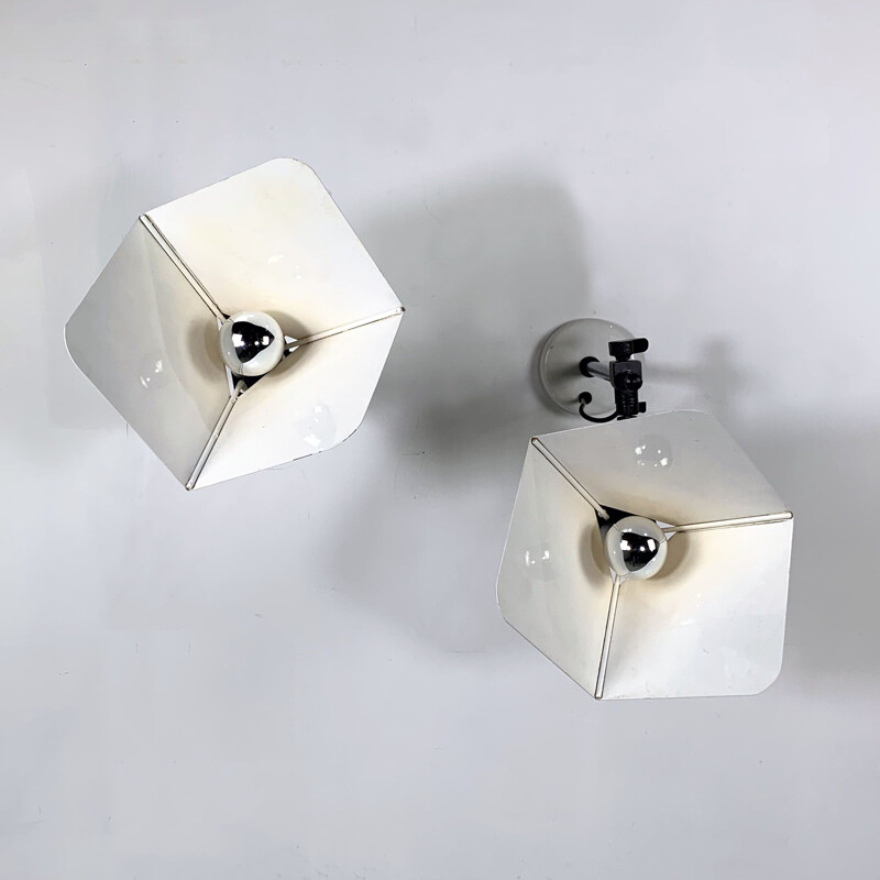 Pair of vintage Triedro sconces by Joe Colombo for Stilnovo 1980s