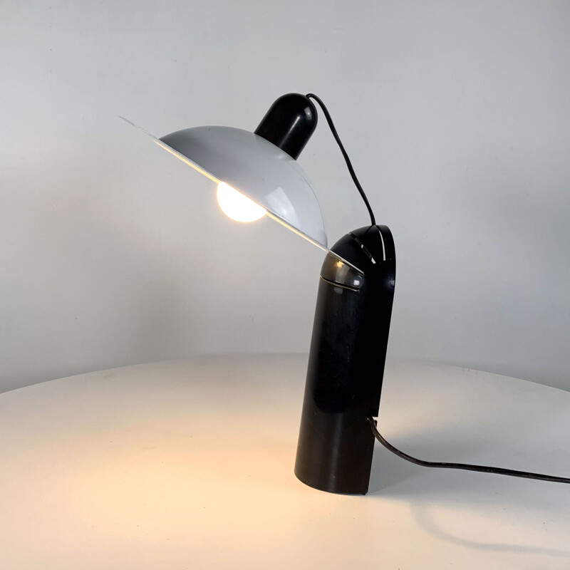 Vintage  table lamp black and white metal 1970s