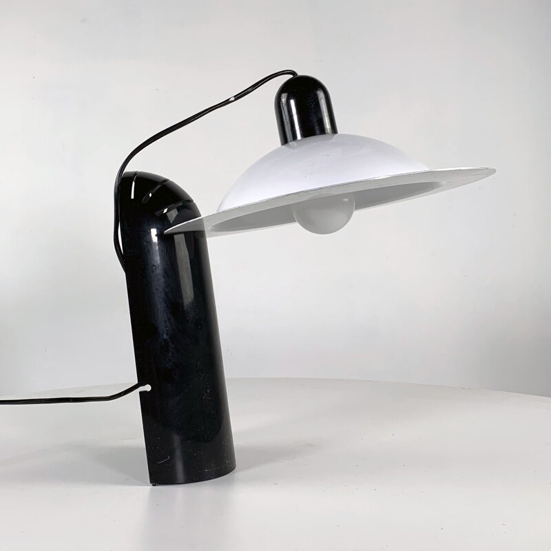 Vintage  table lamp black and white metal 1970s