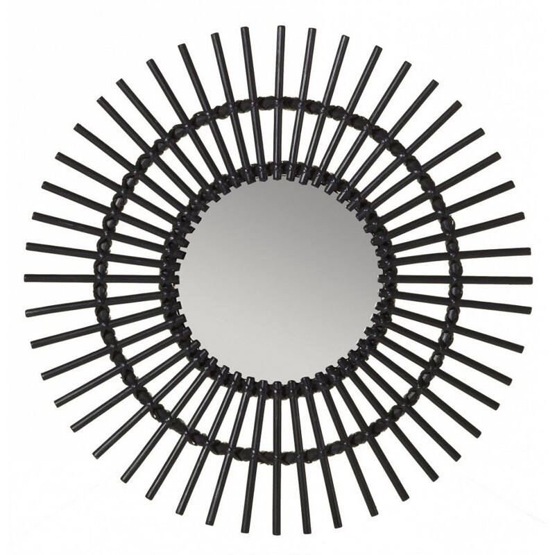 Vintage sunburst mirror in rattan 