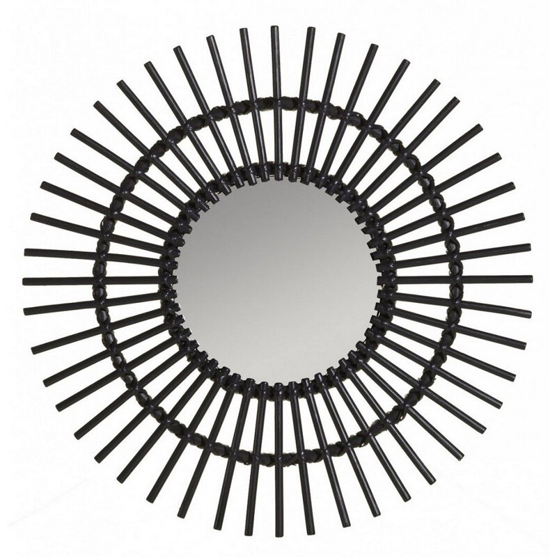 Miroir vintage soleil en rotin 