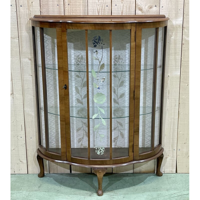 Vitrine vintage chippendale en noyer 1950