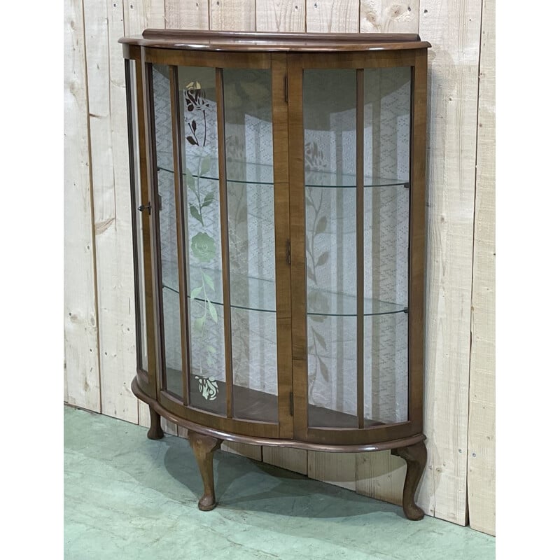 Vintage display case Chippendale walnut  1950s