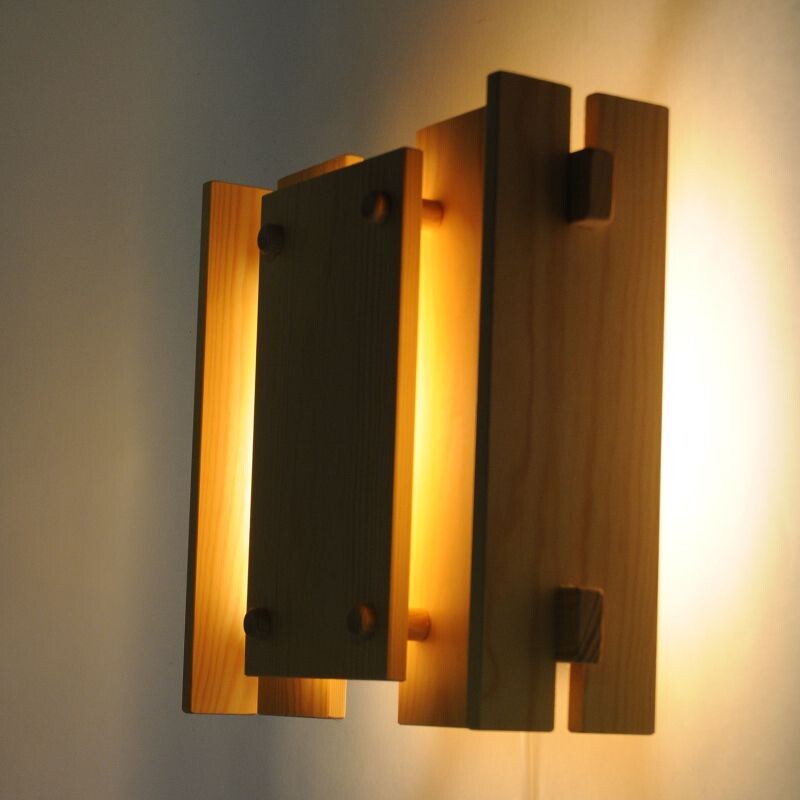 Vintage pine wall lamp by Gunnar Næss Norway 1970s