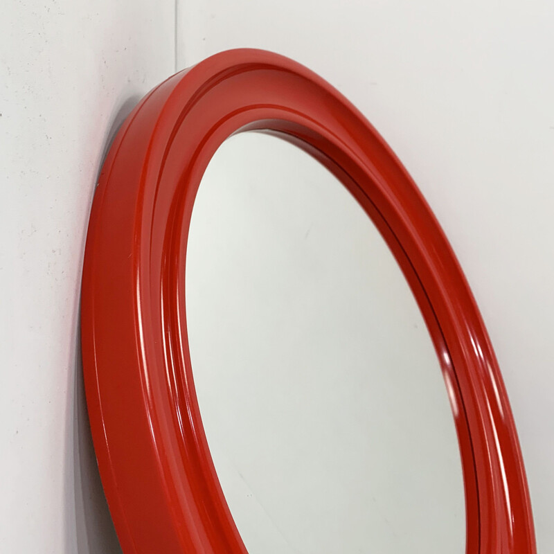 Miroir vintage rond  en plastique rouge Italie 1970