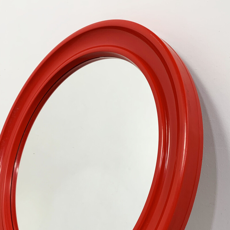 Miroir vintage rond  en plastique rouge Italie 1970