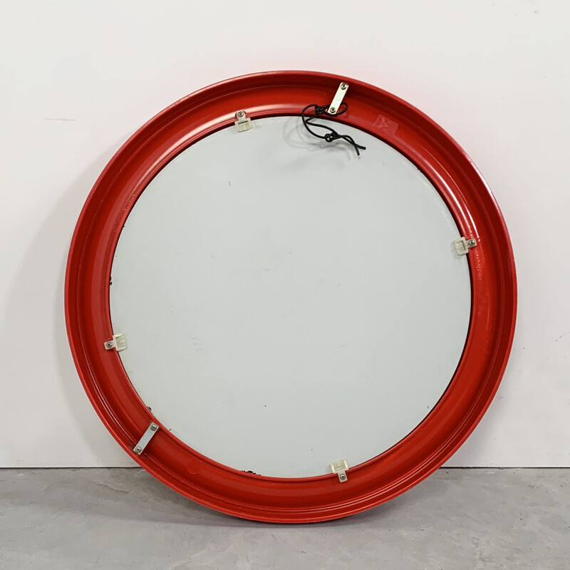 Miroir vintage rond  en plastique rouge Italie 1970
