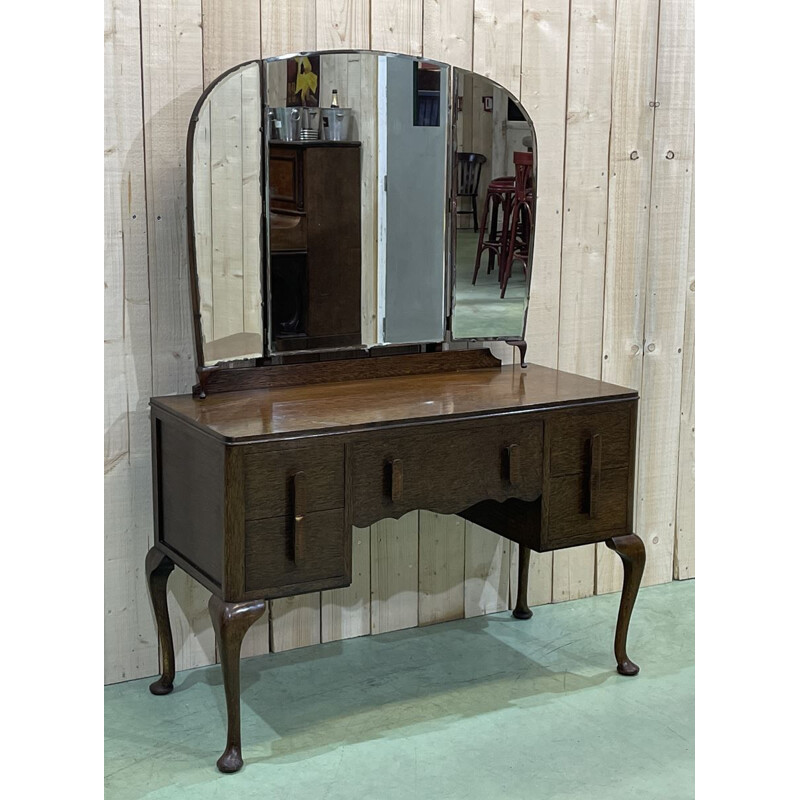 Vintage oak chippendale dressing table, England 1930