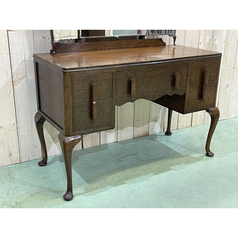 Vintage oak chippendale dressing table, England 1930