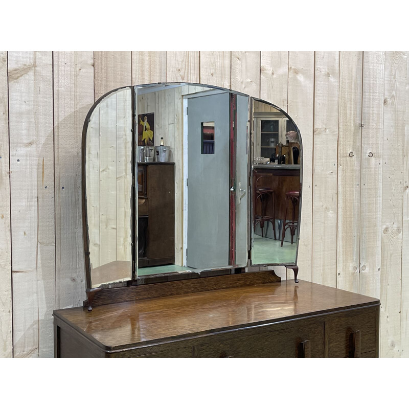 Vintage oak chippendale dressing table, England 1930