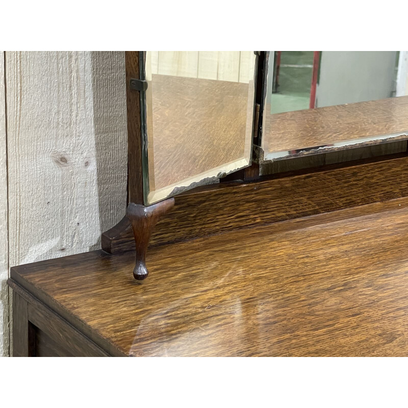 Vintage oak chippendale dressing table, England 1930