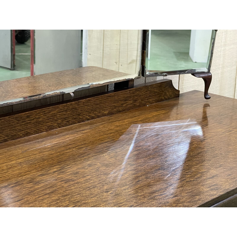 Vintage oak chippendale dressing table, England 1930