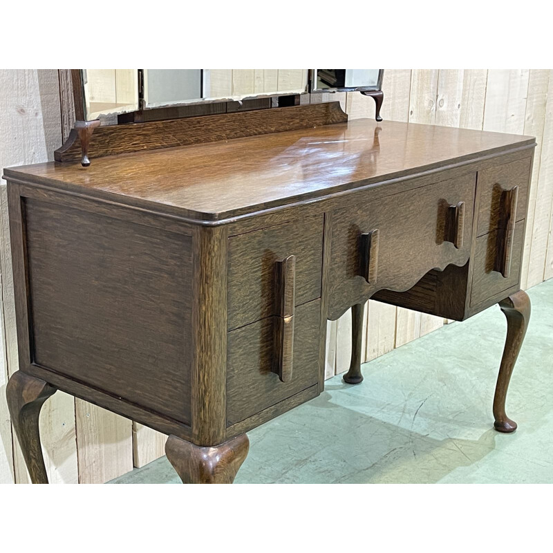 Vintage oak chippendale dressing table, England 1930