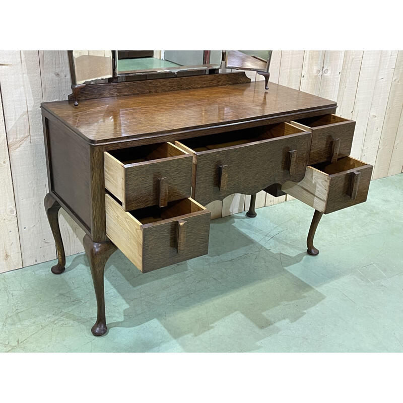 Vintage oak chippendale dressing table, England 1930