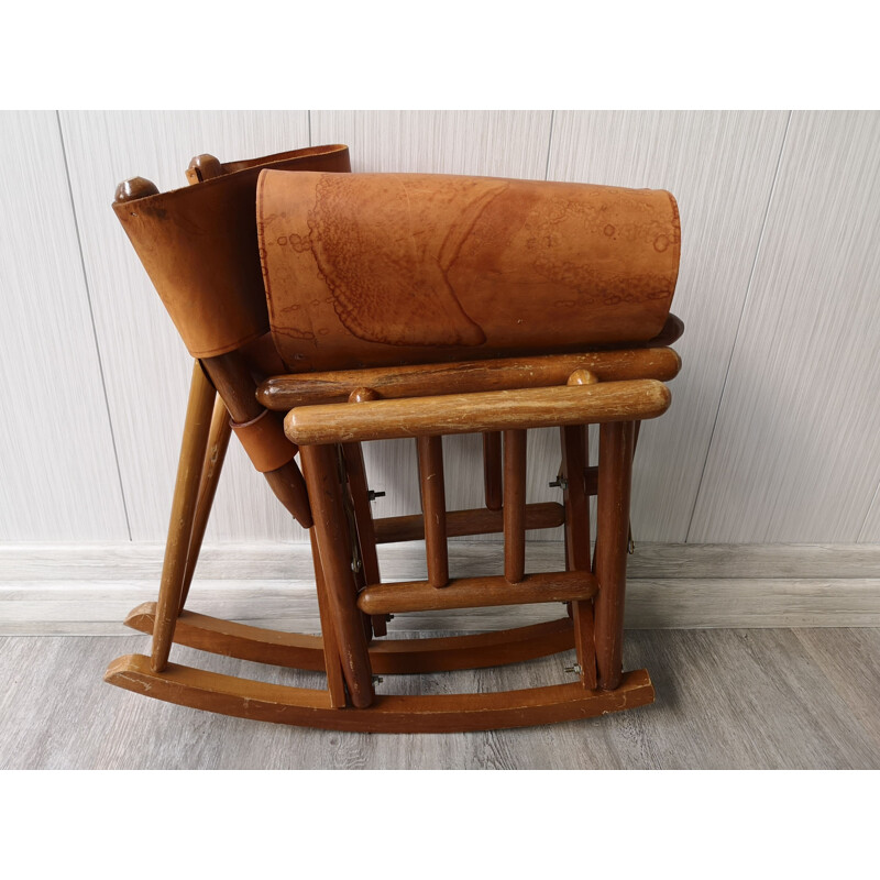 Vintage chair for children leather rocking