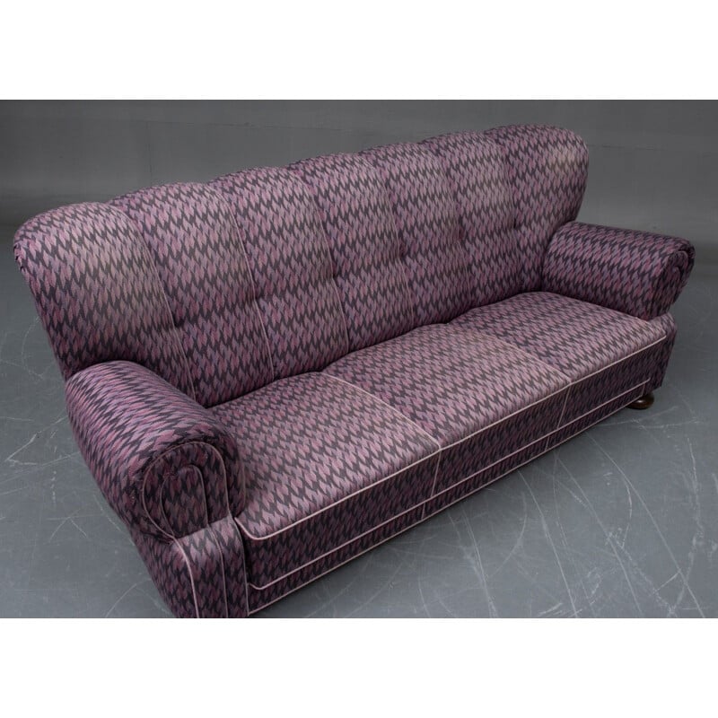 Vintage sofa 3 seater sofa with  patterned corduroy 1940s
