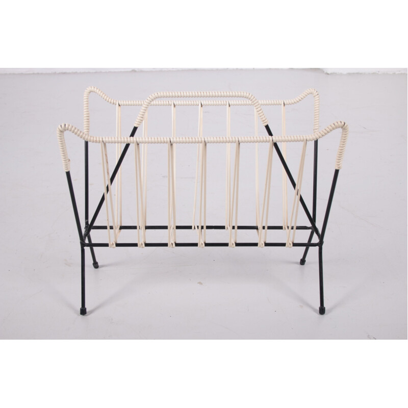 Vintage black metal warehouse shelving with white 1960s