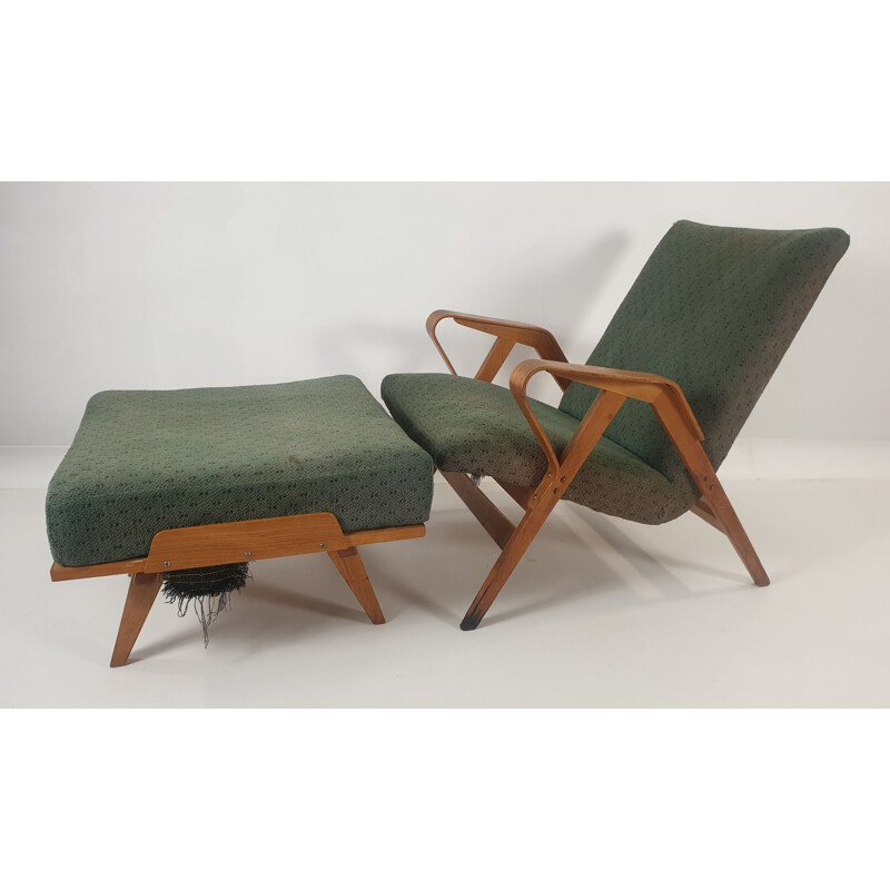 Vintage armchair and footstool set by Francis Jirák for Tatra Furniture 1960s