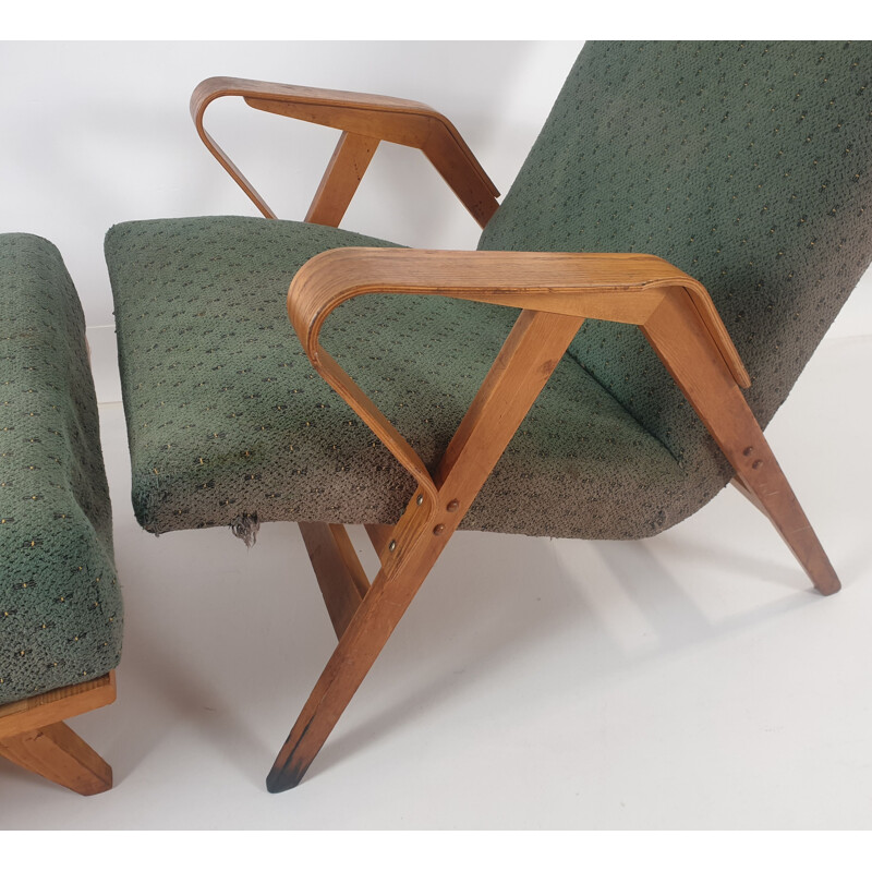Ensemble de fauteuil et pouf vintage de Francis Jirák pour Tatra Furniture 1960