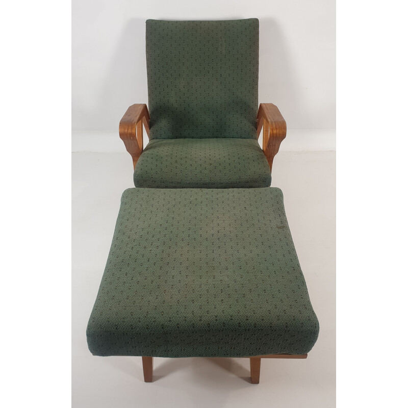 Ensemble de fauteuil et pouf vintage de Francis Jirák pour Tatra Furniture 1960