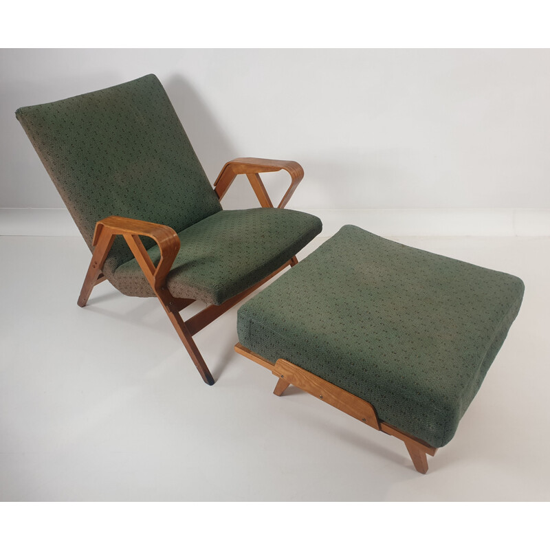 Vintage armchair and footstool set by Francis Jirák for Tatra Furniture 1960s