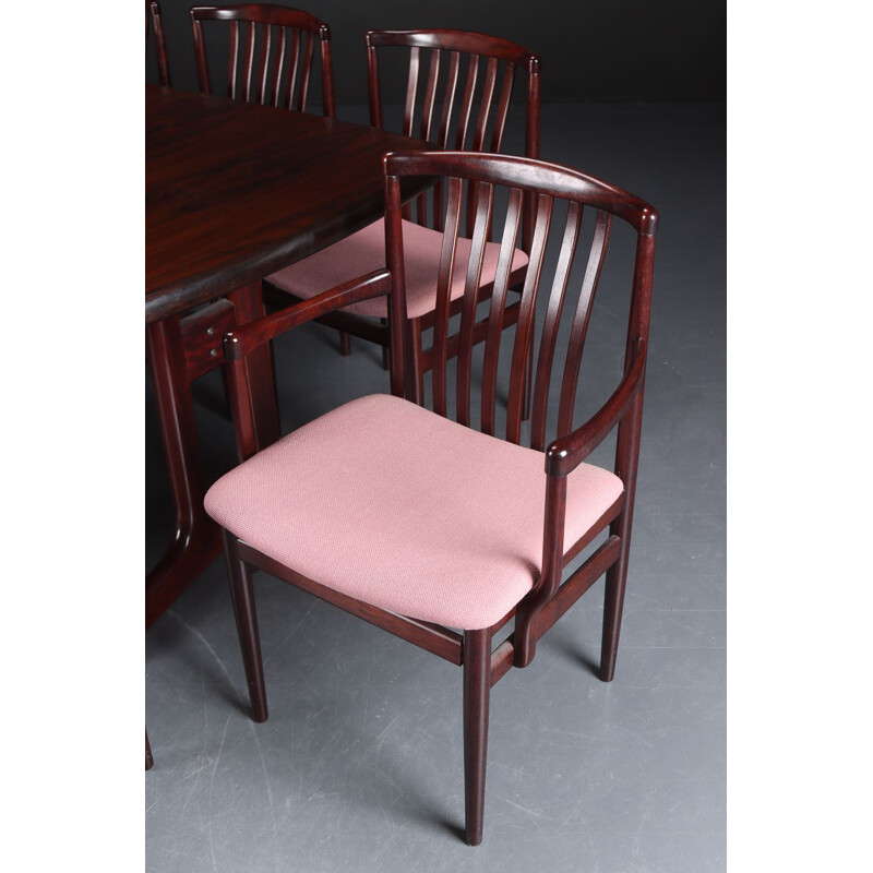 Table vintage à rallonge avec 8 chaises en palissandre 