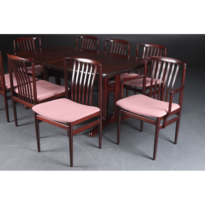 Table vintage à rallonge avec 8 chaises en palissandre 