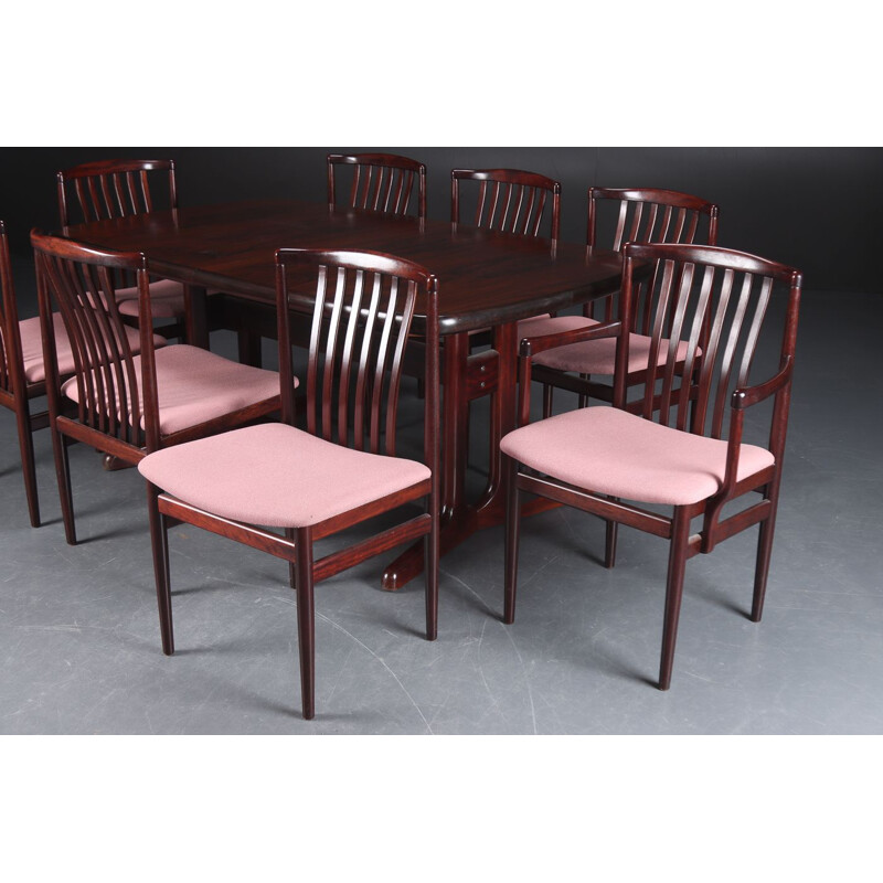 Vintage extensible table with 8 rosewood chairs 