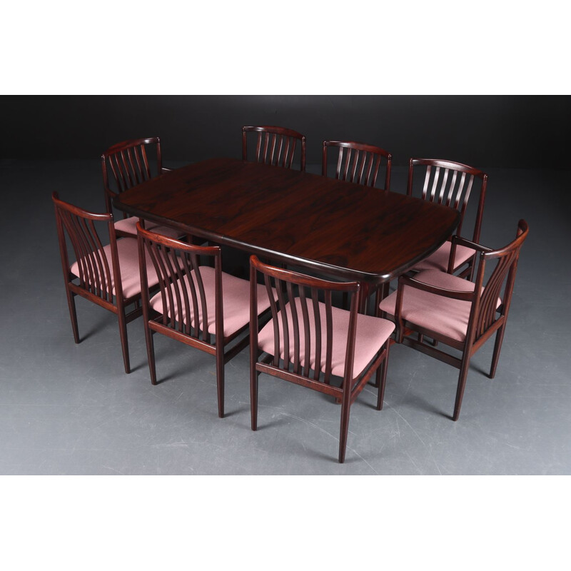 Vintage extensible table with 8 rosewood chairs 