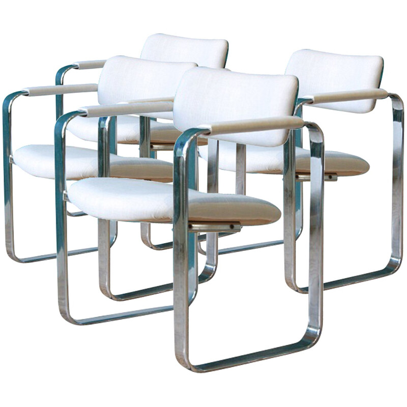 Set of four white Mobel Italia chairs in metal, Eero AARNIO - 1968