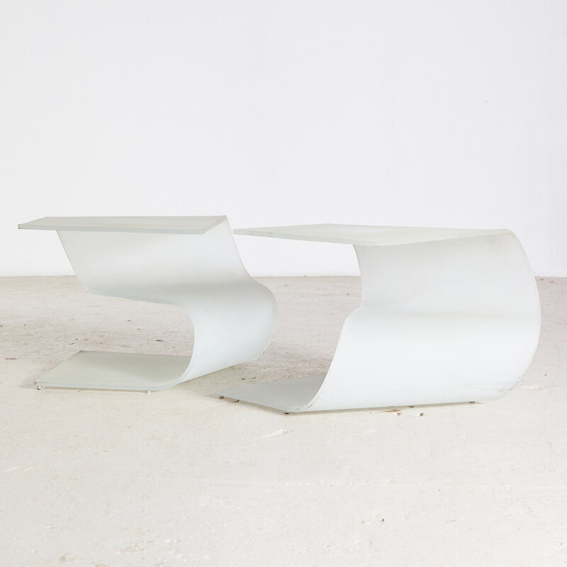 Pair of vintage frosted glass coffee tables 1980s