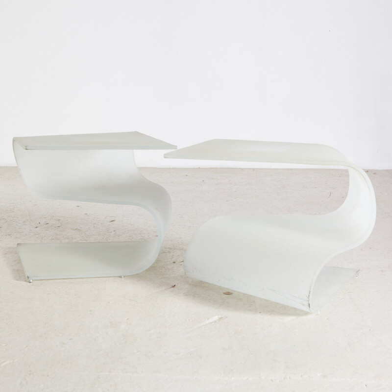 Pair of vintage frosted glass coffee tables 1980s