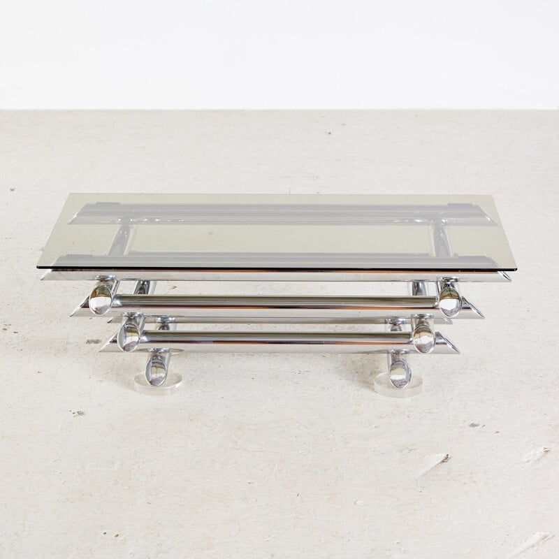 Vintage coffee table chrome-plated  with a sculpture-like design from 1980s